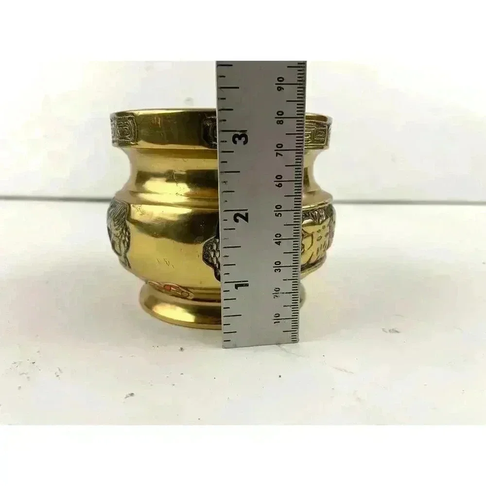 VTG Brass Chinese Dragon Bowl‎ Small Pot Incense Etched Design 3.25